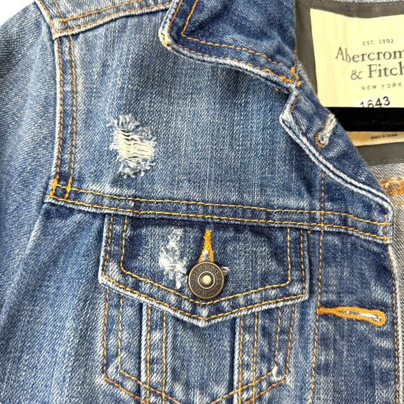 ❌ Sold Abercrombie & Fitch Denim Jacket distressed Medium wash Size XS - Picture 7 of 13